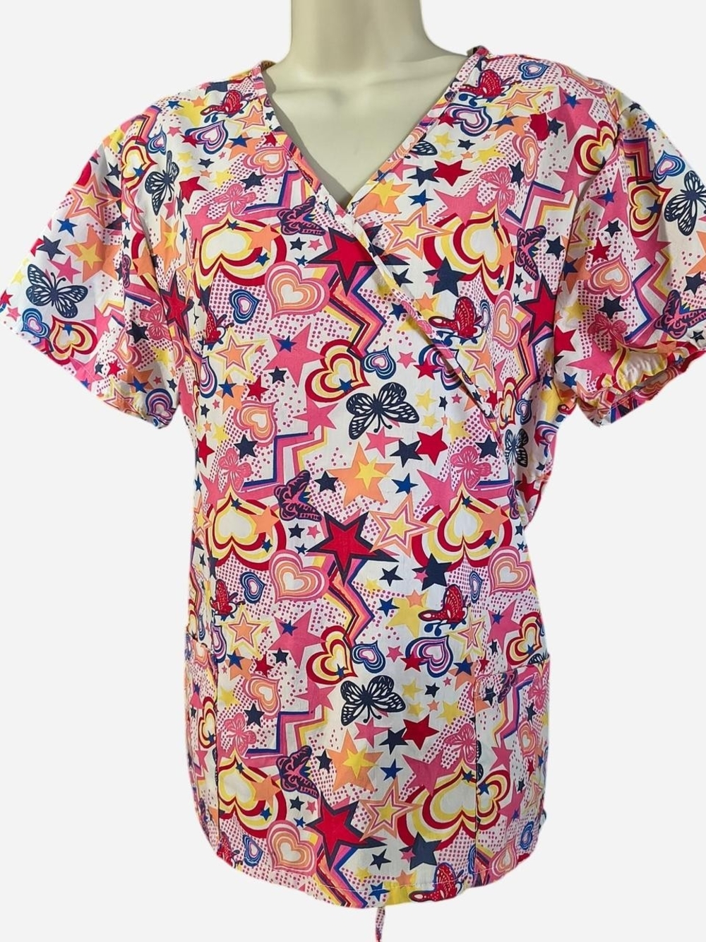 Multicolor Wrap-Front Tunic Top in Bright Pink Print